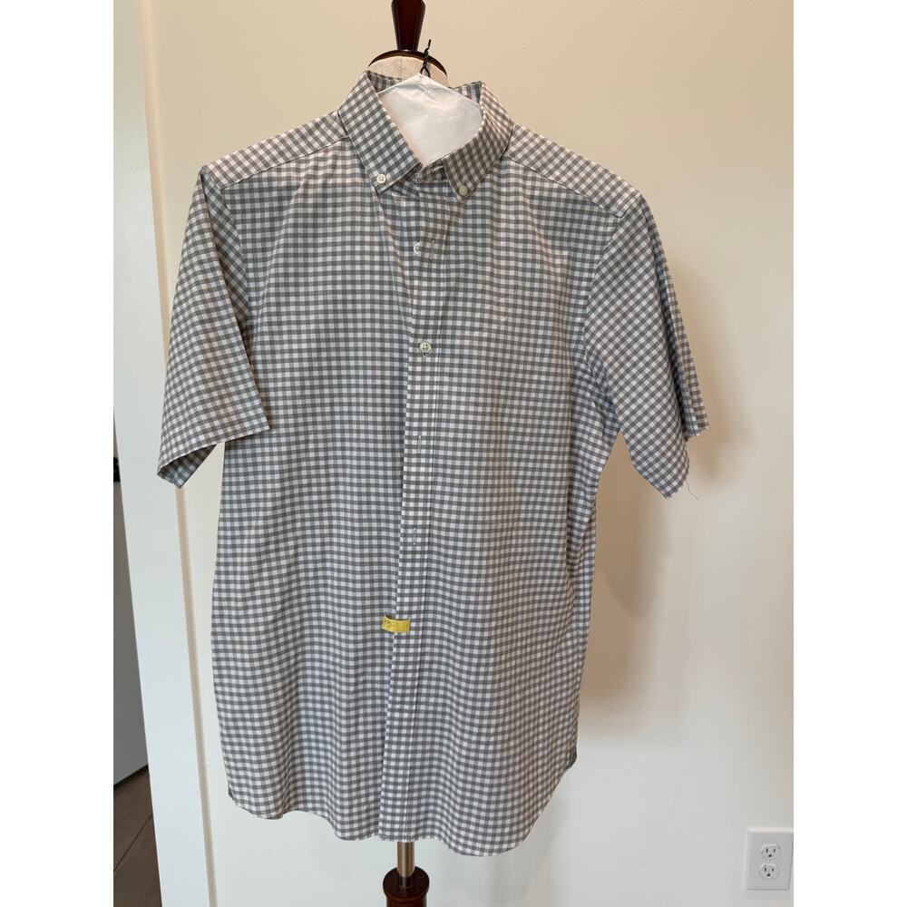 Crosby & Howard Short Sleeve Gray/White Plaid Button Down Size M